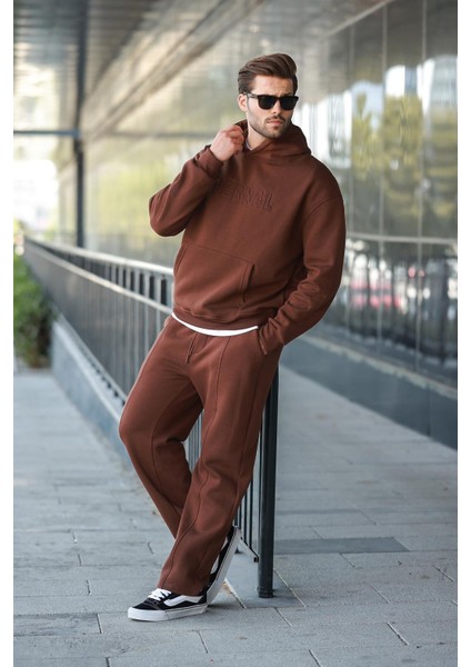 Acı Kahve Kapüşonlu Erkek Eşofman Takımı E7324 fırsatları