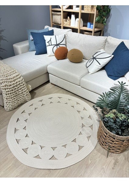 Cookie Yuvarlak Jüt Hasırlı El Örgüsü Kilim Halı modelleri