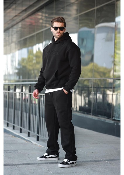Siyah Kapüşonlu Erkek Eşofman Takımı E7324