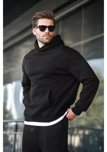 Siyah Kapüşonlu Erkek Eşofman Takımı E7324 fiyatları