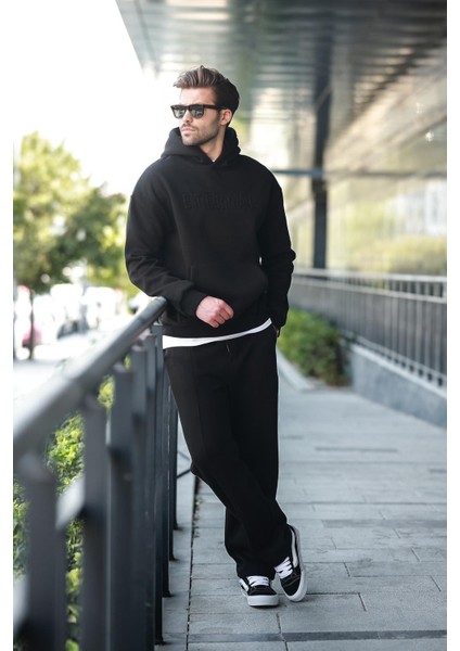 Siyah Kapüşonlu Erkek Eşofman Takımı E7324 modelleri