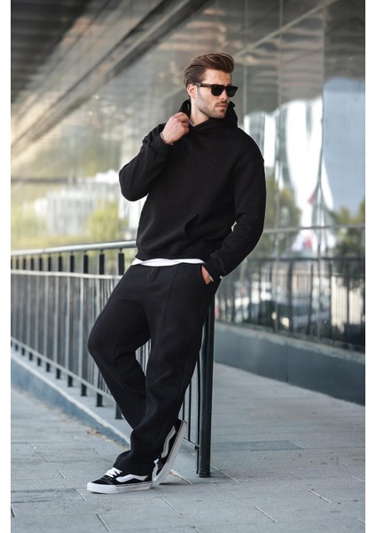 Siyah Kapüşonlu Erkek Eşofman Takımı E7324 fırsatları