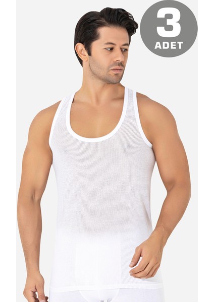 Erkek Yazlık Fileli Atlet Beyaz Pamuklu 3'lü Paket
