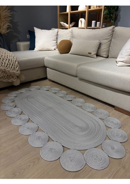 Oval Papatya Hasır Jüt Çiçek Desenli Kilim Halı modelleri