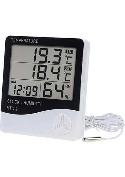 Buffer® Iç ve Dış Ortam Sıcaklığını Ölçebilen LCD Ekran Saat Göstergeli Alarmlı Nem Ölçer Termometre