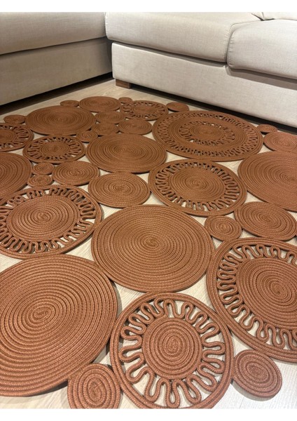 Tarçın Rengi Harmony Jüt Doğal Hasır Kilim Bej Geometrik Bohem Yuvarlak El Örmesi Halı fiyatları