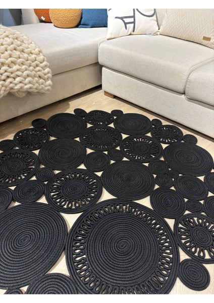 Harmony Jüt Doğal Hasır Kilim Bej Geometrik Bohem Yuvarlak El Örmesi Halı fiyatları