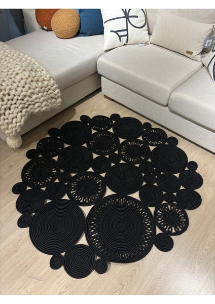 Harmony Jüt Doğal Hasır Kilim Bej Geometrik Bohem Yuvarlak El Örmesi Halı fırsatları