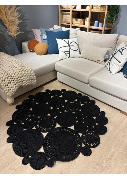 Harmony Jüt Doğal Hasır Kilim Bej Geometrik Bohem Yuvarlak El Örmesi Halı indirimleri