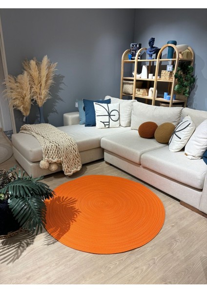 Turuncu Jüt Yuvarlak Hasır Görünümlü Klasik Halı Kilim fırsatları