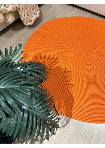 Turuncu Jüt Yuvarlak Hasır Görünümlü Klasik Halı Kilim indirimleri