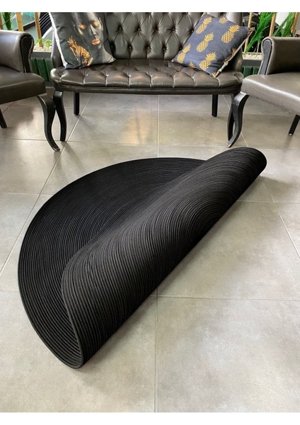 Siyah Jüt Yuvarlak Hasır Görünümlü Klasik Halı Kilim fiyatları