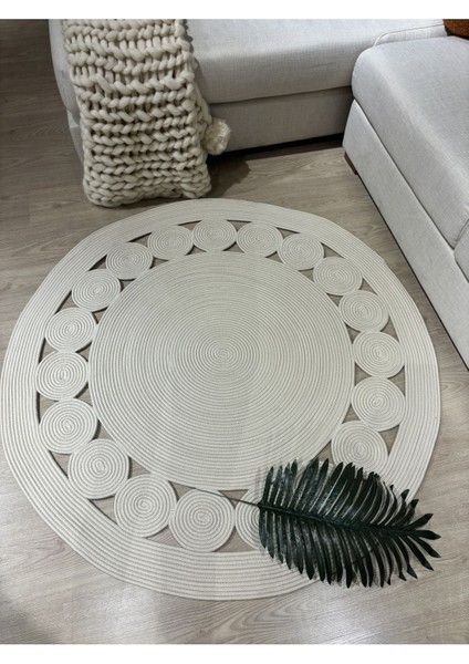 Cookie Yuvarlak Jüt Hasırlı El Örgüsü Kilim Halı