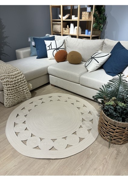 Cookie Yuvarlak Jüt Hasırlı El Örgüsü Kilim Halı