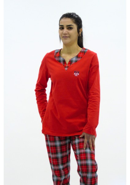 Düz Kombinli Ekose Pijama Takımı modelleri