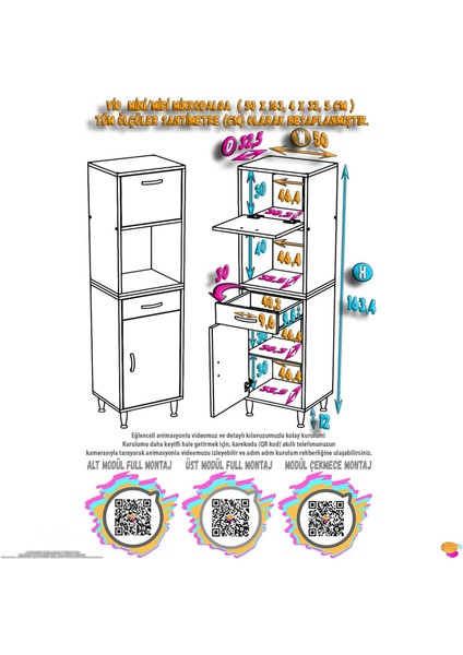 VİO Çok Amaçlı Dolap: (50x163.4x32,5 cm) ölçülerinde, çekmeceli ve kapaklı mutfak dolabı. fırsatları