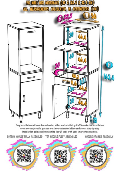 VİO Çok Amaçlı Dolap: (50x163.4x32,5 cm) ölçülerinde, çekmeceli ve kapaklı mutfak dolabı. indirimleri