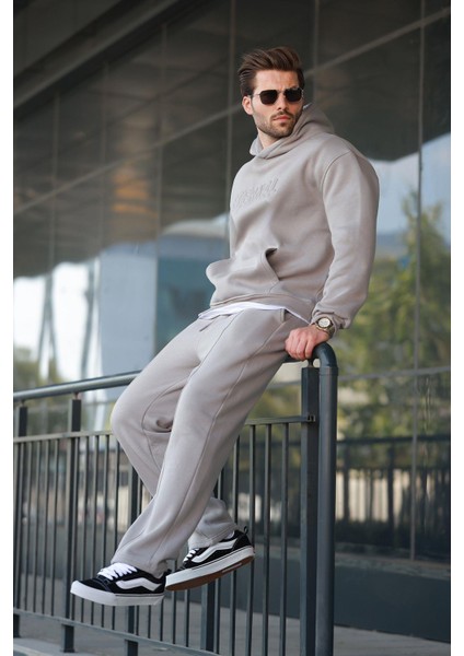 Boyalı Gri Kapüşonlu Erkek Eşofman Takımı E7324 fiyatları