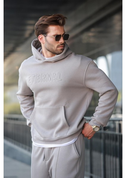 Boyalı Gri Kapüşonlu Erkek Eşofman Takımı E7324 modelleri