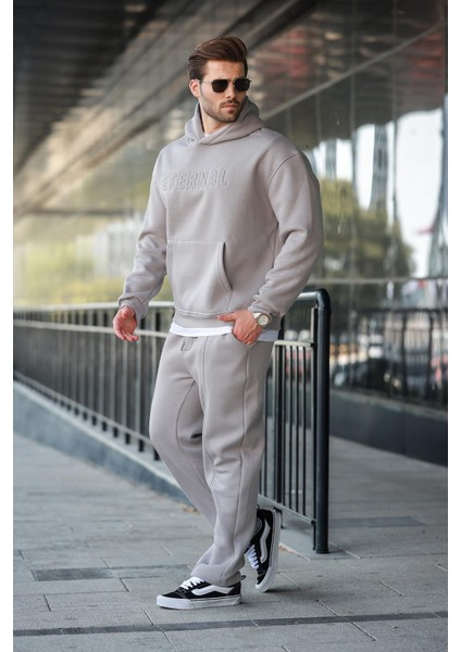 Boyalı Gri Kapüşonlu Erkek Eşofman Takımı E7324 fırsatları