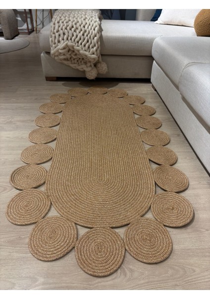 Oval Papatya Hasır Jüt Çiçek Desenli Kilim Halı modelleri