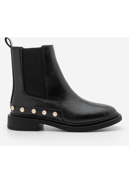 Kadın Altın Zımba Detaylı Çift Lastikli Günlük Bot Pamer Siyah modelleri