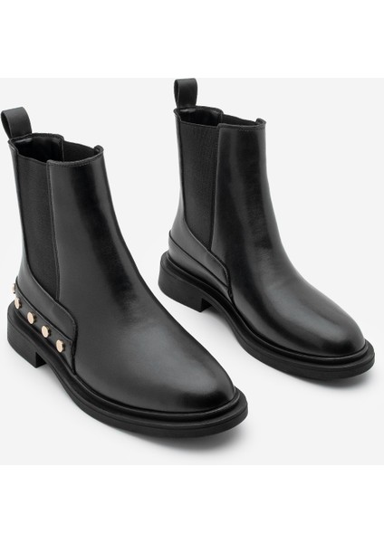 Kadın Altın Zımba Detaylı Çift Lastikli Günlük Bot Pamer Siyah indirimleri