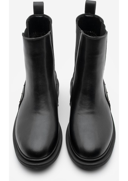 Kadın Altın Zımba Detaylı Çift Lastikli Günlük Bot Pamer Siyah