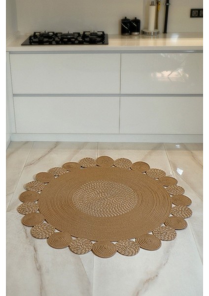 Bej Jüt Hasırlı El Örgüsü Kilim Halı Hasır Yuvarlak fiyatları
