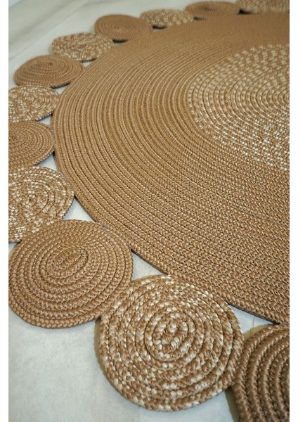 Bej Jüt Hasırlı El Örgüsü Kilim Halı Hasır Yuvarlak modelleri