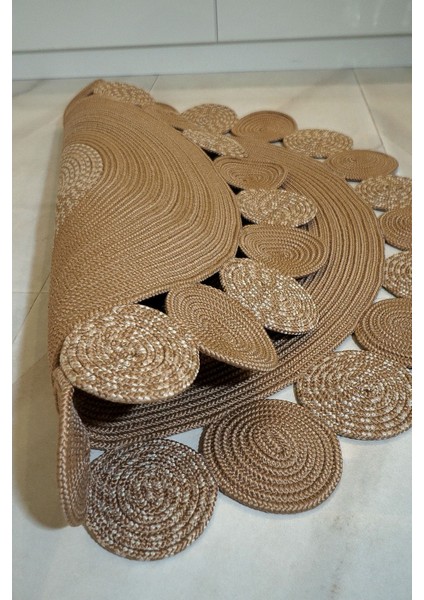 Bej Jüt Hasırlı El Örgüsü Kilim Halı Hasır Yuvarlak fırsatları