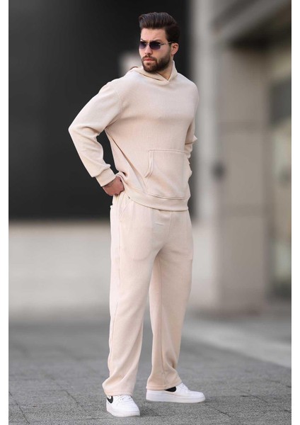 Bej Erkek Sweatshirt Eşofman Takımı E7401