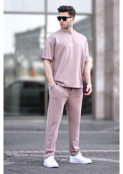 Bej Oversize Kısa Kollu Eşofman Takımı 5954