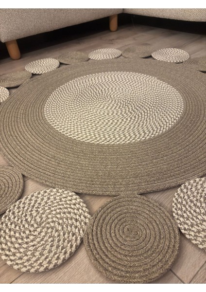 Taş Kırçıllı Jüt Hasırlı Kırçıllı El Örgüsü Kilim Halı Hasır Yuvarlak modelleri