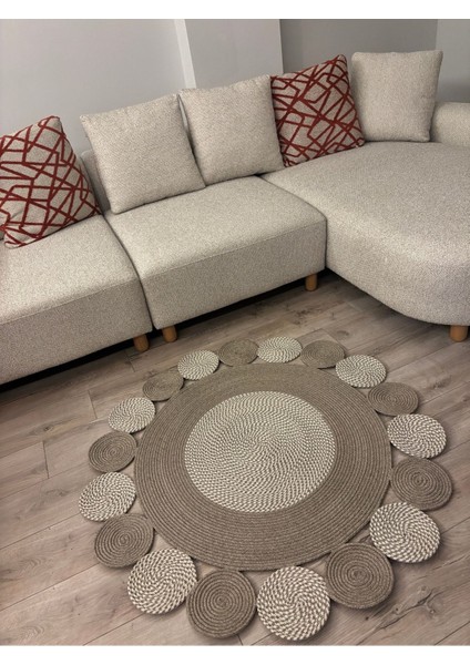 Taş Kırçıllı Jüt Hasırlı Kırçıllı El Örgüsü Kilim Halı Hasır Yuvarlak