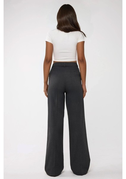 Kadın Yüksek Bel Palazzo Dokuma Pantolon Grey modelleri