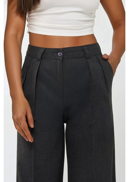 Kadın Yüksek Bel Palazzo Dokuma Pantolon Grey fırsatları