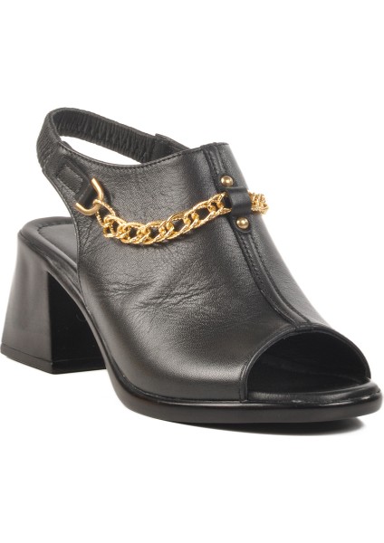 Siyah Hakiki Deri Kadın Sandalet PC-54632 Z