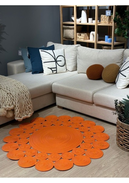 Turuncu Hasır Jüt Çiçek Desenli Kilim Halı fiyatları