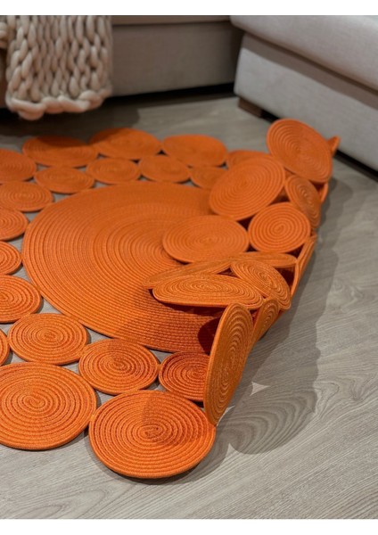 Turuncu Hasır Jüt Çiçek Desenli Kilim Halı modelleri