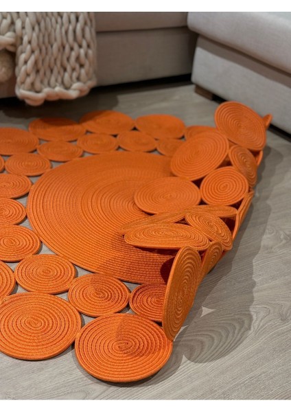 Turuncu Hasır Jüt Çiçek Desenli Kilim Halı indirimleri