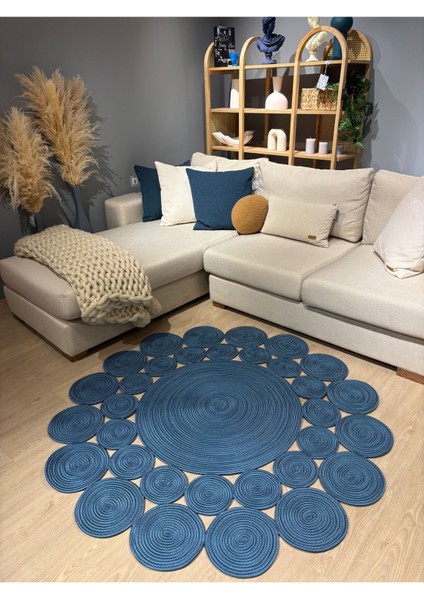 Papatya Hasır Jüt Çiçek Desenli Kilim Halı