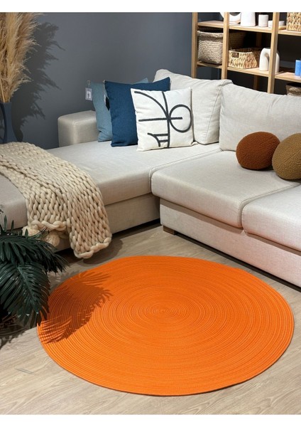 Turuncu Jüt Yuvarlak Hasır Görünümlü Klasik Halı Kilim fiyatları