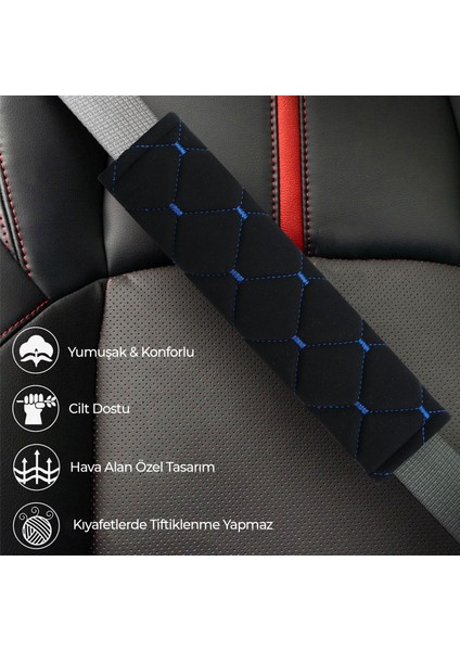 Siyah Baklava Desenli Yumuşak Siyah Kumaş Emniyet Kemer Kılıfı Çift Takım Kmsd-01 indirimleri