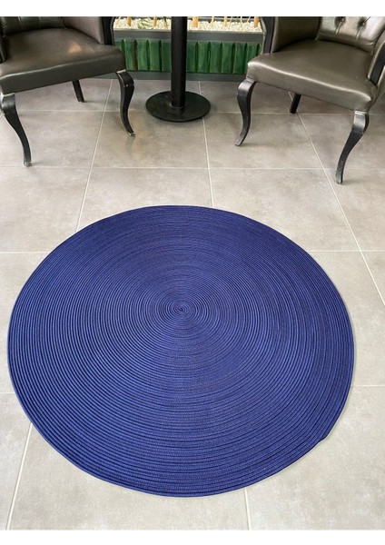 Siyah Jüt Yuvarlak Hasır Görünümlü Klasik Halı Kilim