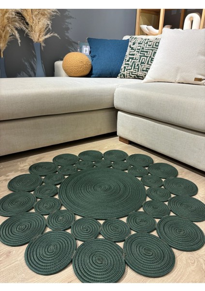 Hasır Jüt Çiçek Desenli Kilim Halı