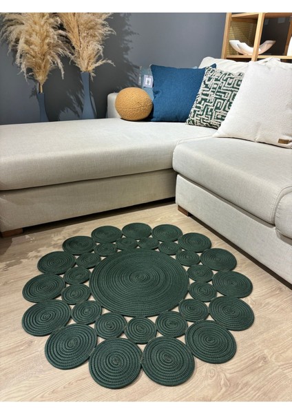 Hasır Jüt Çiçek Desenli Kilim Halı