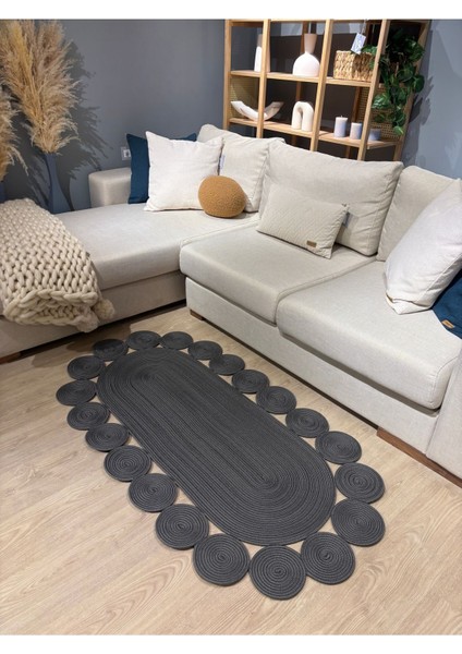 Oval Papatya Hasır Jüt Çiçek Desenli Kilim Halı fiyatları