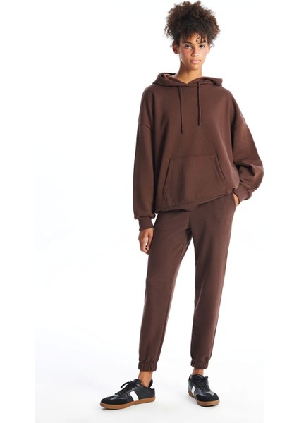 Xsıde Kahverengi Kadın Beli Lastikli Düz Jogger Eşofman Altı