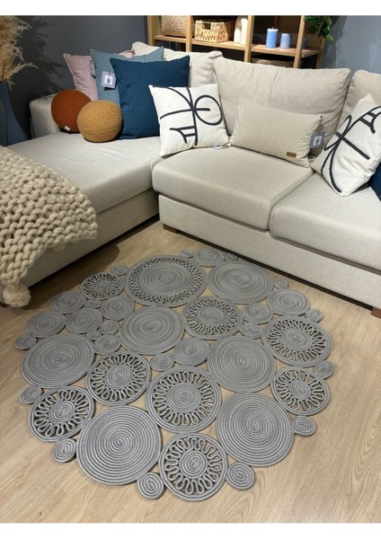Harmony Jüt Doğal Hasır Kilim Bej Geometrik Bohem Yuvarlak El Örmesi Halı modelleri